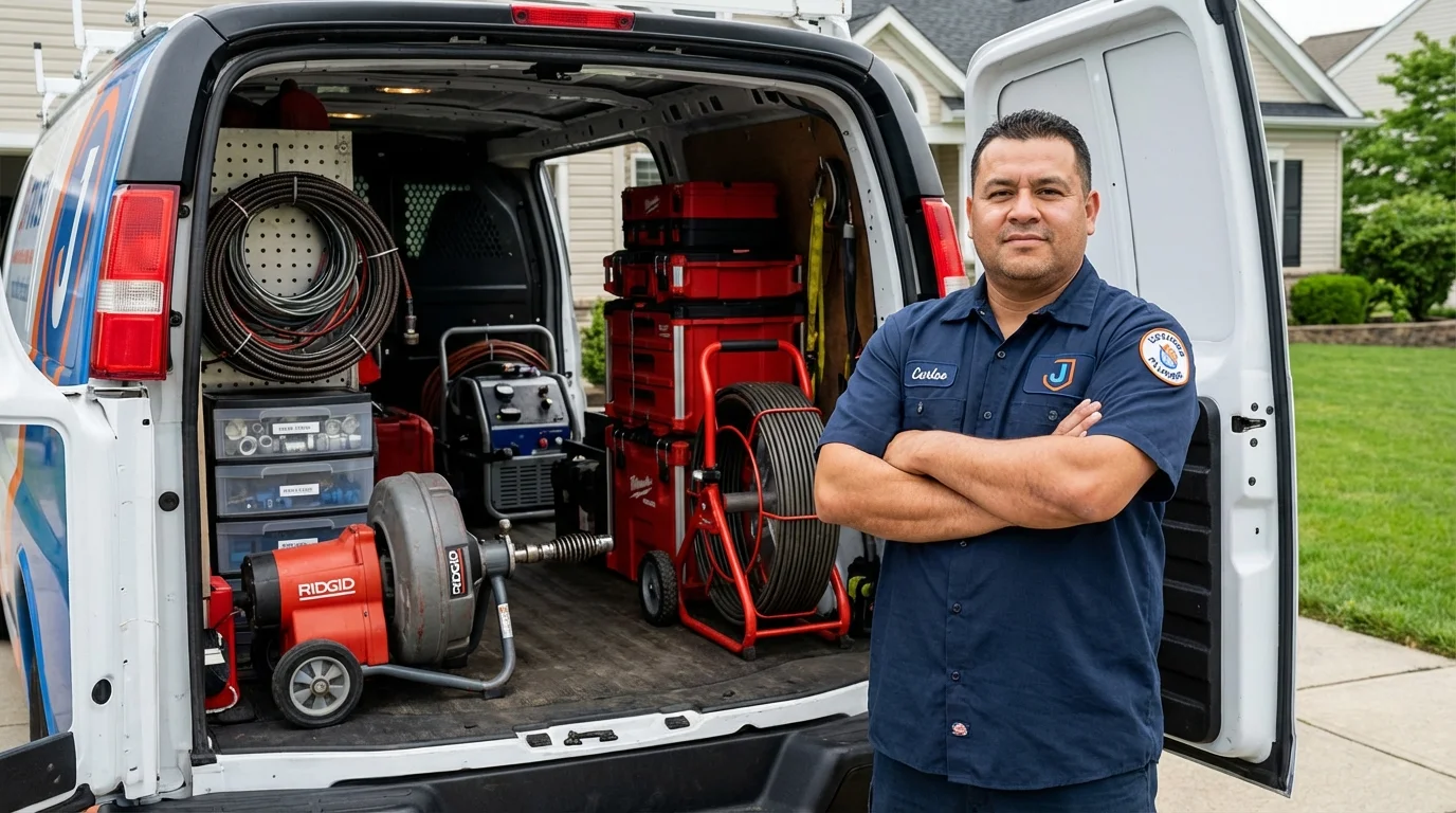 Professional drain cleaning equipment and Johns Plumbing LLC plumber in Bagdad