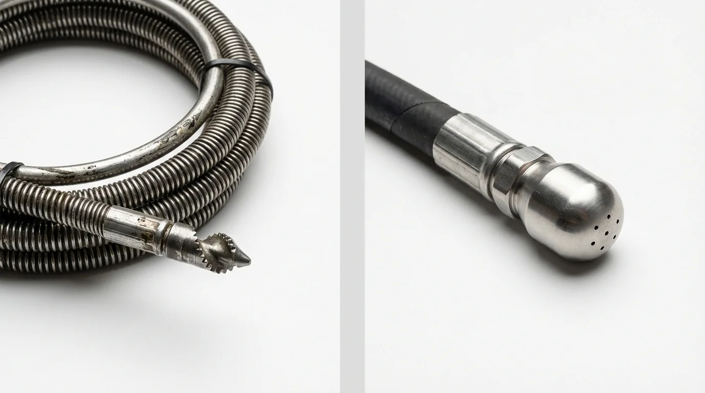 Drain snake cable and hydro jetting nozzle used for drain cleaning in Bagdad, FL