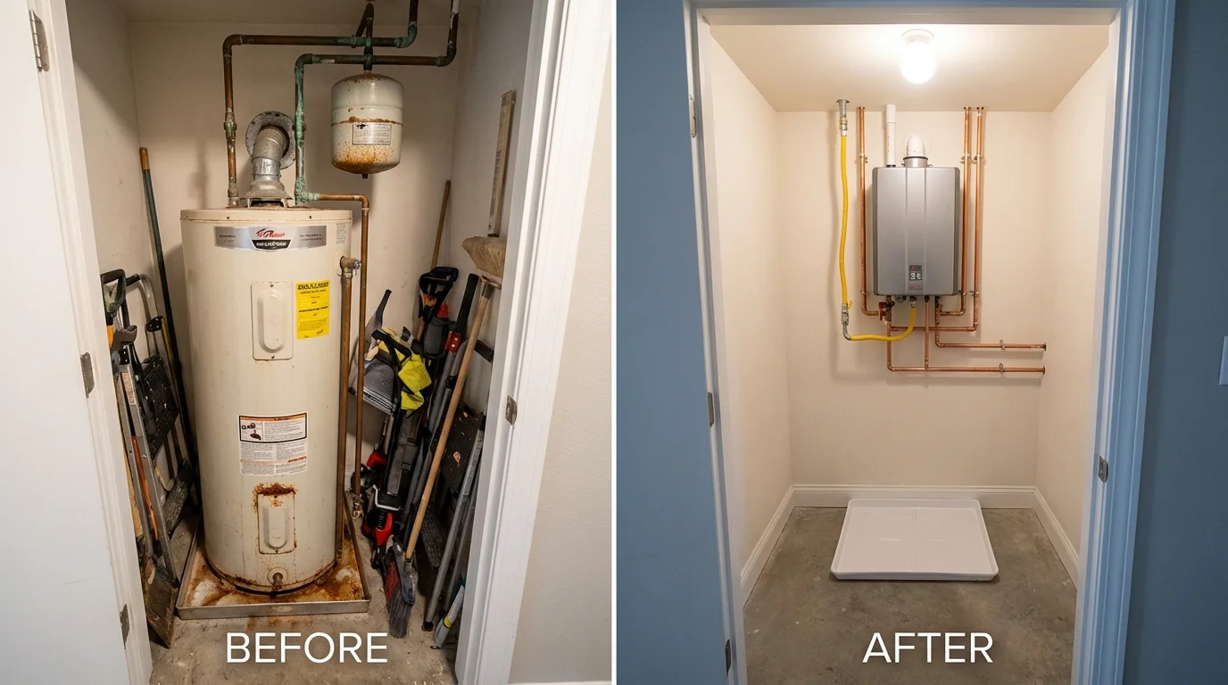 Tank water heater versus wall-mounted tankless unit comparison for Bagdad, FL homeowners
