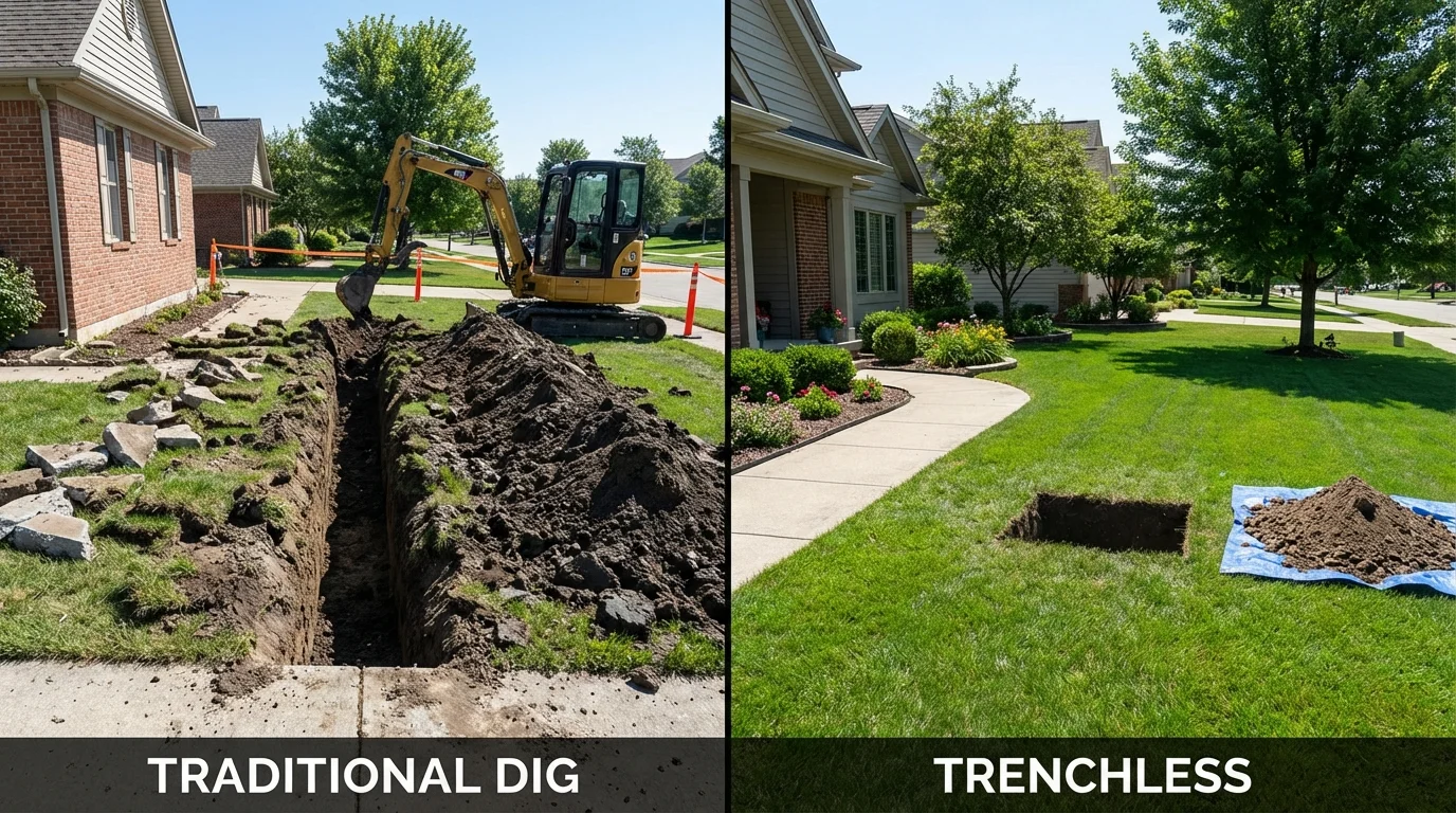 Trenchless sewer repair with minimal yard damage versus traditional excavation in Bagdad, FL